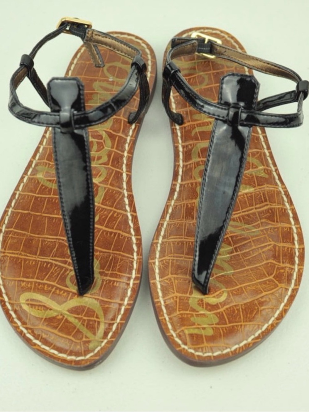Sam Edelman Black and Brown T-Strap Sandals EUC